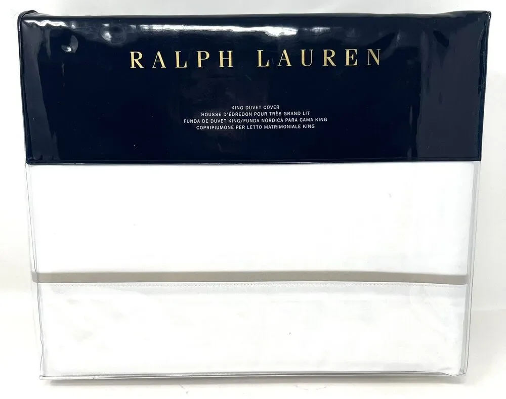 Ralph Lauren RL Palmer Percale King Duvet Cover PALE FLANNEL WHT Cotton Percale